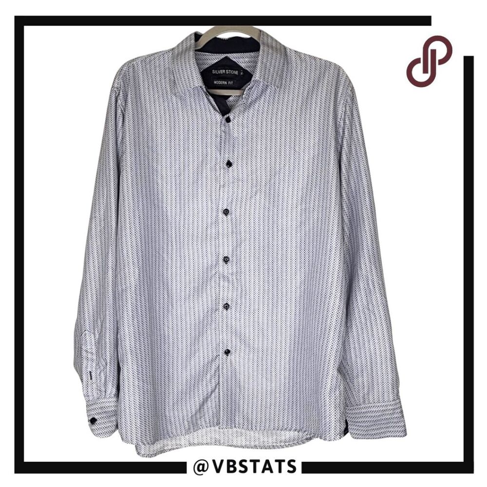 Silver Stone Men's Modern Fit Geo Long Sleeve Button Up Shirt Blue White Size XL